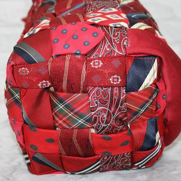 HAND CRAFTED Cat Necktie Upcycled Stuffed Decor Patchwork Feline Large Red - Picture 7 of 13